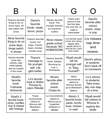 Senior Celebration Bingo Card