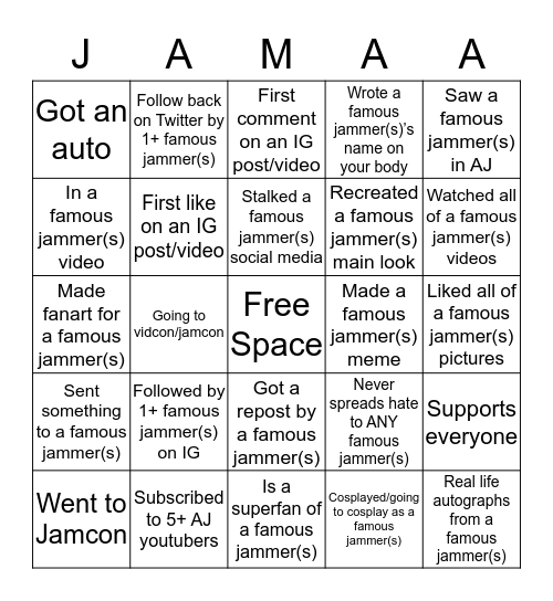 Famous Jammers Bingo! Bingo Card
