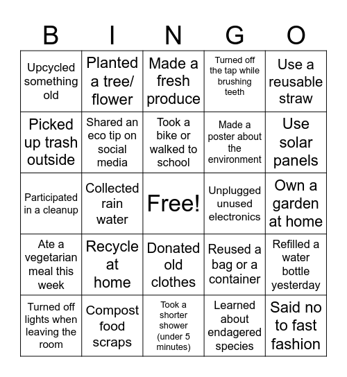 Green Bingo Card