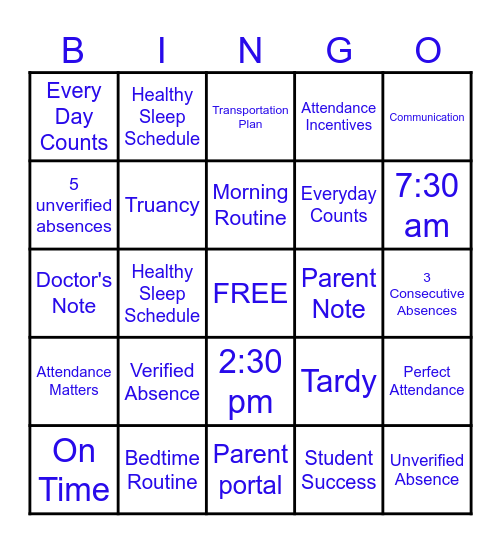 FLE Attendance Bingo Card