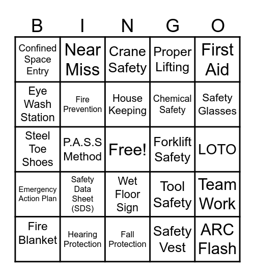 GRB IM Safety Bingo Card