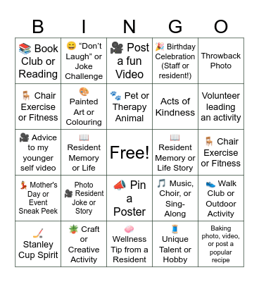 All Seniors Care Social Media BINGO Card