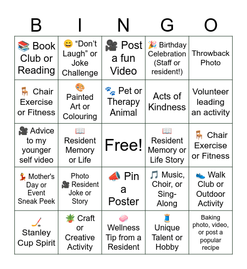 All Seniors Care Social Media BINGO Card