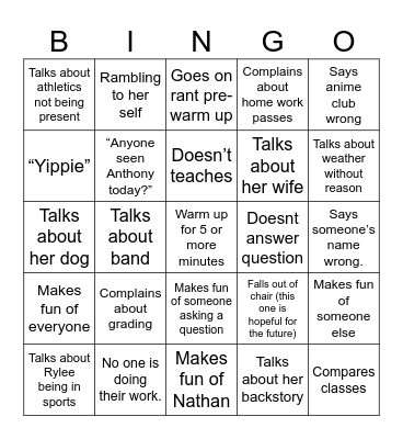 Dollery Stereotypes Bingo Card