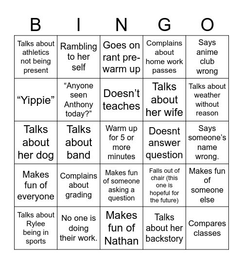 Dollery Stereotypes Bingo Card
