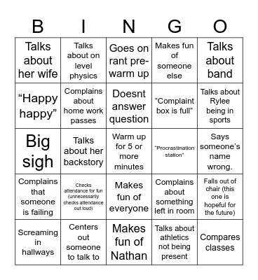 Dollery Stereotypes Bingo Card