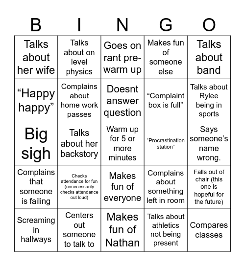 Dollery Stereotypes Bingo Card