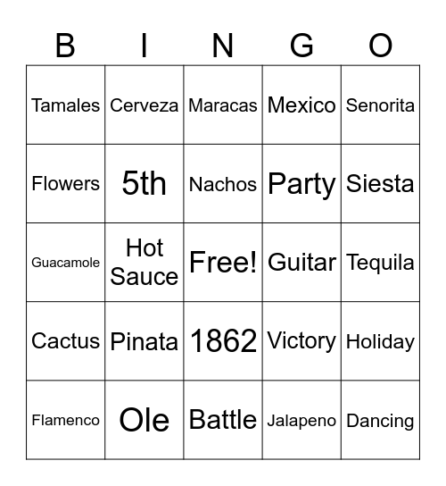 Cinco de Bingo Card