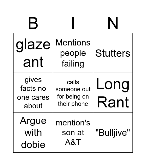 Mr. Walker Bingo Card