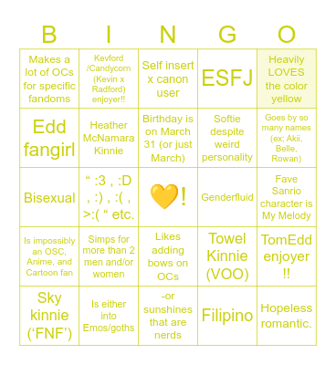 Betty kinnie bingo or sum Bingo Card