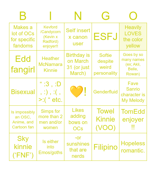 Betty kinnie bingo or sum Bingo Card