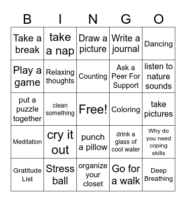 Coping Skills Bingo Card