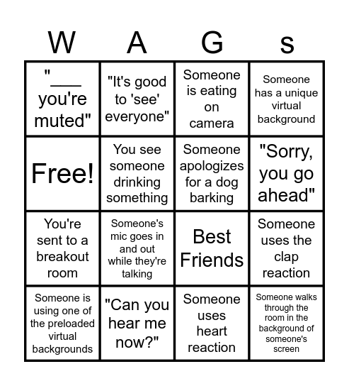Zoom Meeting BINGO Card