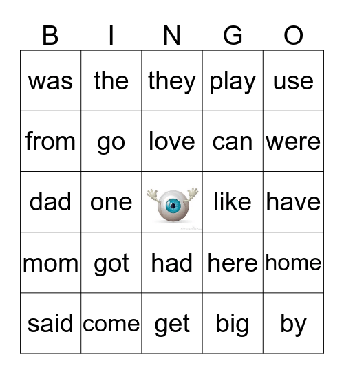 MRS. SIMS' EYEBALL BINGO! Bingo Card