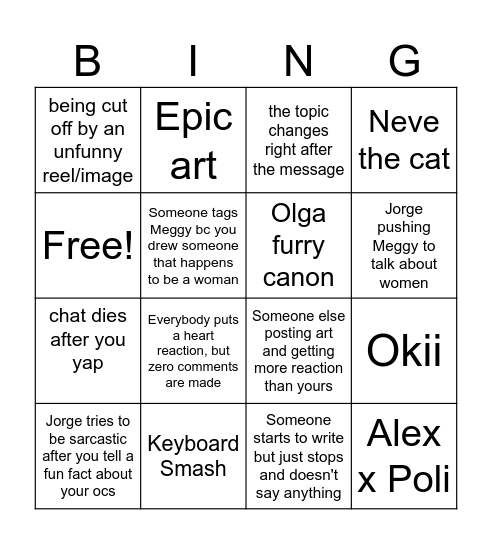 Miigram bingo Card