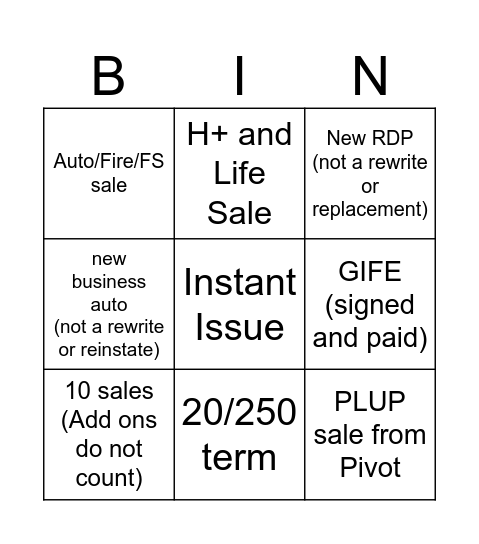 Service Bingo Card