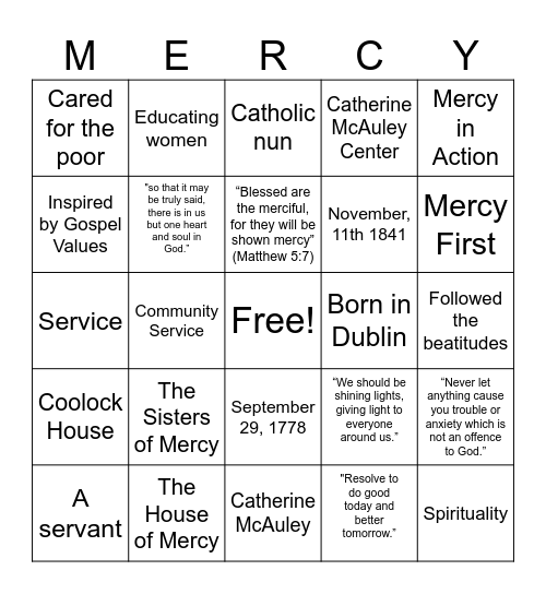 Mercy Bingo Card