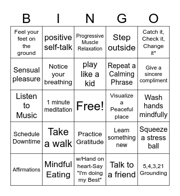 Coping Skills Bingo Card