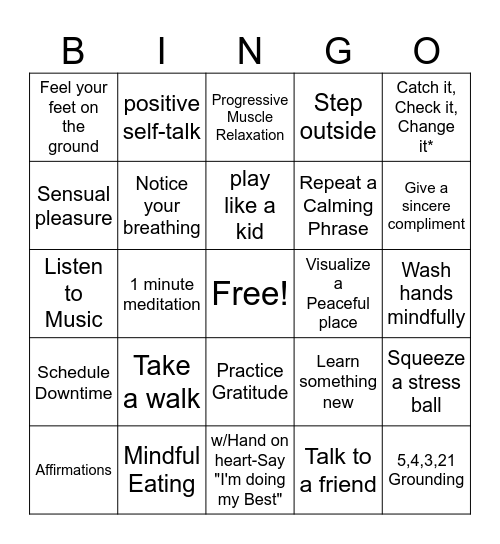 Coping Skills Bingo Card