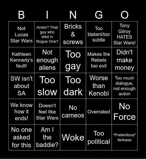 Andor Critique Bingo Card