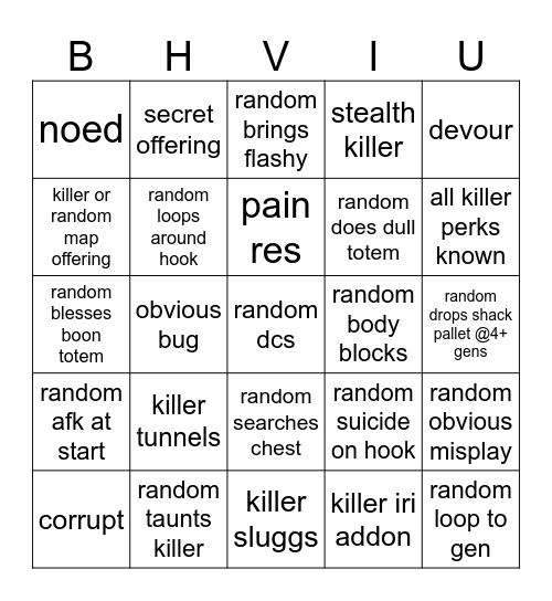 DBD NPC BINGO Card