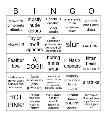 2025 Met Gala Bingo Card