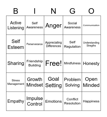 Social Emotional Bingo Card