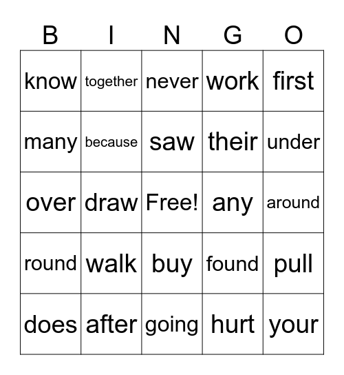 HD Word Units 12-20 Heart Words Bingo Card