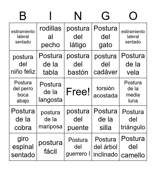 Posturas de yoga Bingo Card