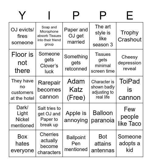 II SEASON 4 BINGO 1 Bingo Card