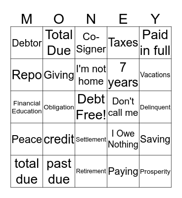 Financial Bingo Card