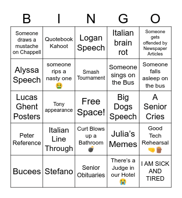 Theatre STATE Bingo Card