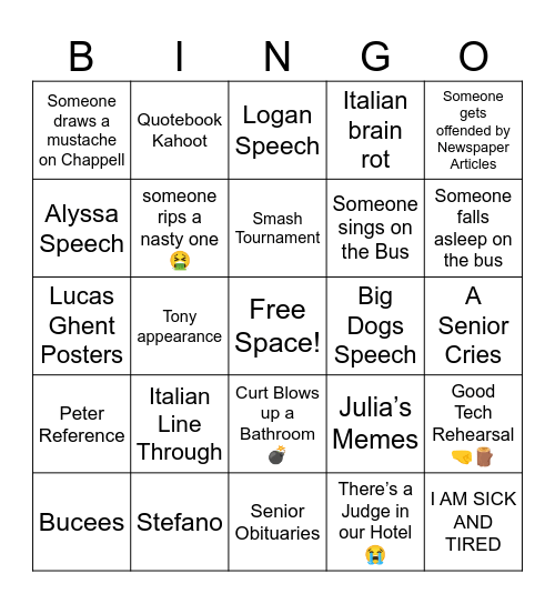 Theatre STATE Bingo Card