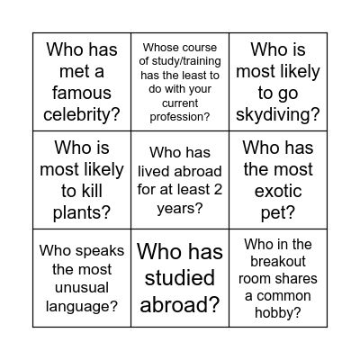 Get To Know Bingo Card