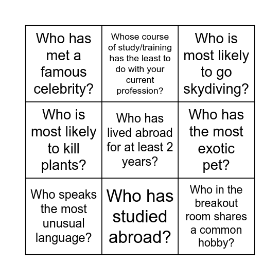 Get To Know Bingo Card