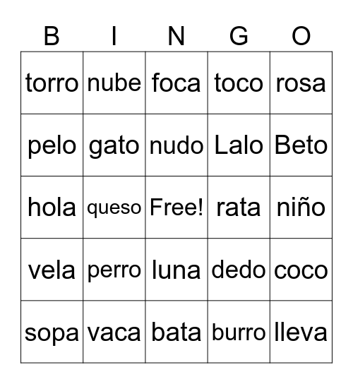 BINGO DE SILABAS Bingo Card