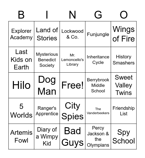 Series Book Bingo Card