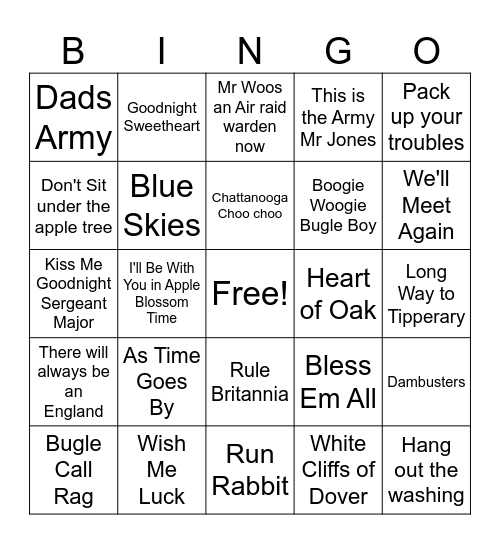 VE DAY BINGO Card