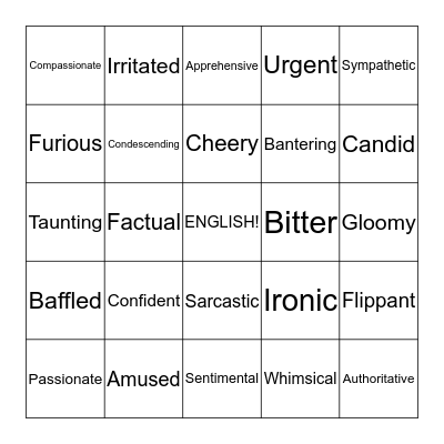 Tone Bingo Card