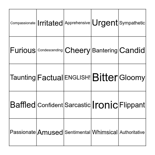 Tone Bingo Card