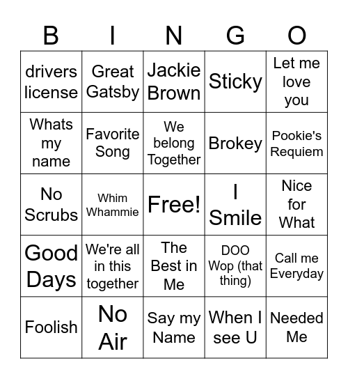 Music Bingo Card