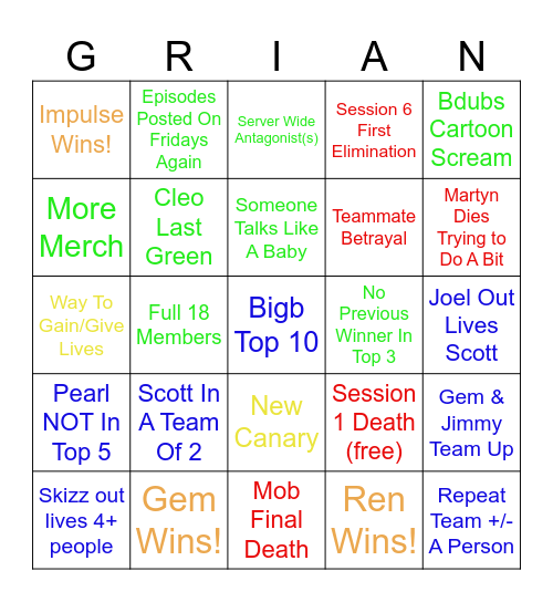 The ULTIMATE MEGA ULTRA AWESOME Life Series Bingo Card