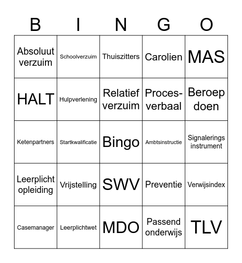 Leerplichtbingo Card
