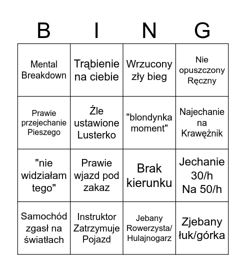 Jazdy w pigułce Bingo Card