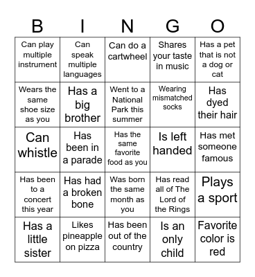 Icebreaker Bingo Card