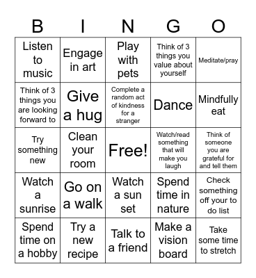 Self Care Bingo Card