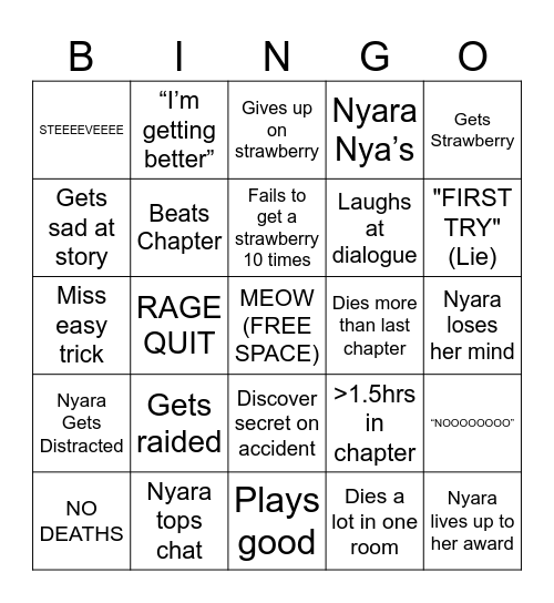 Nyara's CELESTE Bingo Card