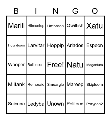 Pokemon Bingo!!! Bingo Card