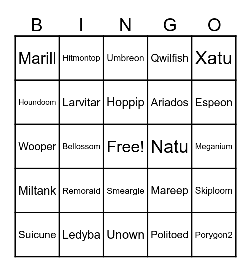 Pokemon Bingo!!! Bingo Card