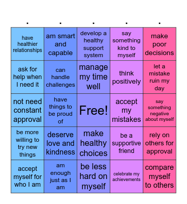 Self Esteem Bingo Card
